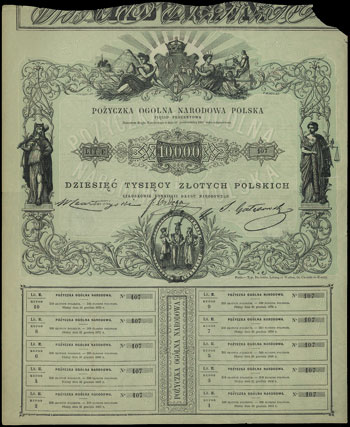 Pożyczka Ogólna Narodowa Polska na 10.000 złotych 1863, Moczydłowski S18 (R), Lucow nie notuje, naddarte, bardzo rzadkie