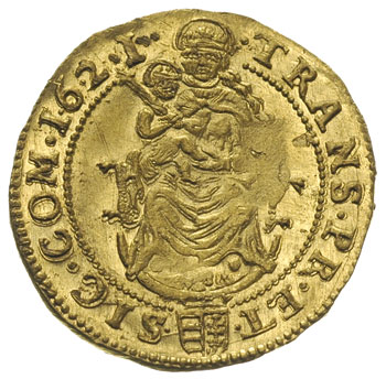 Gabriel Bethlen 1613-1629, dukat 1621 / K-B, Krzemnica, złoto 3.45 g, Resch 66, drobna wada mennicza na rewersie, ale piękne lustro mennicze