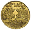 dukat wikariacki 1711, Drezno, Aw: Dwa stoły z insygniami, Rw: Król na koniu, złoto 3.48 g, Merseb..