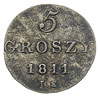 5 groszy 1811, Warszawa, litery IS, duża cyfra 5, Plage 94, moneta przebita z 1/24 talara pruskieg..