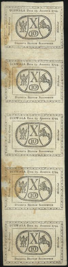5 x 10 groszy 13.08.1794, pięć banknotów nierozciętych w pionie, Miłczak A9a, Lucow 40c (R9), niew..