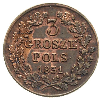 3 grosze 1831, Warszawa, Iger PL.31.1.a, Plage 282, nierównomierna patyna