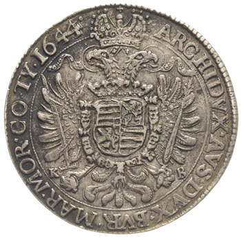 Ferdynand III 1637-1657, talar 1644 K-B, Krzemnica, 28.03 g, Dav. 3198, Voglhuber 197, Herinek 470, rzadszy rocznik, patyna