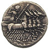 L. Antestius Gragulus 136 pne, denar, Rzym, Aw: Głowa Romy w skrzydlatym hełmie w prawo, za nią CR..