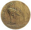 medali wybity w 1935 r., z okazji pierwszej podróży statku M/S Piłsudski, Aw: Statek na morzu i na..