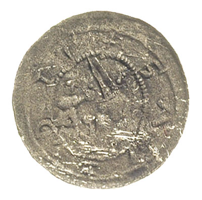 denar, Aw: Książę z mieczem na tronie, obok giermek, wokoło napis, Rw: Rycerz walczący z lwem, srebro 0.58 g, Str. 40, Such. XVI, patyna