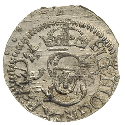 szeląg 1615, Wilno, rzadsza odmiana z treflem pod tarczą z Orłem, Ivanauskas 2SV31-15, piękny egzemplarz