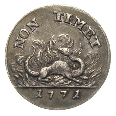 2 grosze srebrne (półzłotek) próbne 1771, Warszawa, odmiana z salamandrą większą, 1.26 g, (stare bicie), Plage 467, rzadkie, piękny egzemplarz, patyna