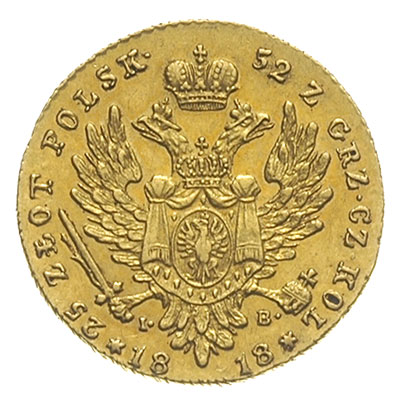 25 złotych 1818, Warszawa, złoto 4,89 g, Plage 12, Bitkin 813 (R), bardzo ładnie zachowane