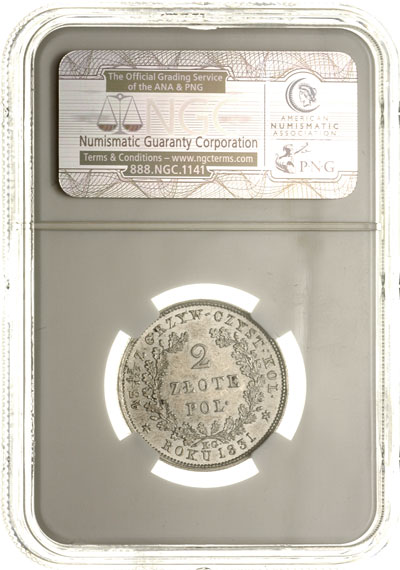 2 złote 1831, Warszawa, Plage 273, moneta w pudełku NGC z certyfikatem MS 61, piękne