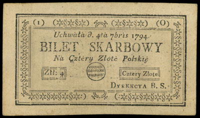 4 złote polskie 4.09.1794, seria 1-O, Miłczak A11a, Lucow 43o (R0)