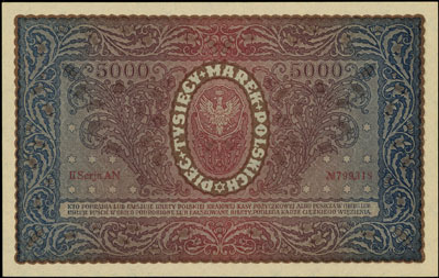 5.000 marek polskich 7.02.1920, II Serja AN, Miłczak 31b, Lucow 417 (R2), wyśmienity stan zachowania
