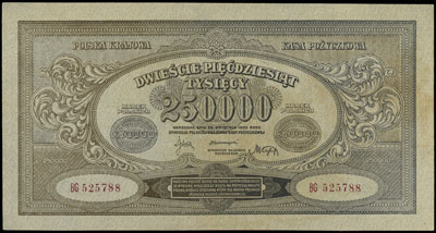 250.000 marek polskich 25.04.1923, seria BG, Miłczak 34d, Lucow 430 (R4), na prawym marginesie i w centrum przebarwienie papieru