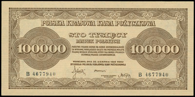 100.000 marek polskich 30.08.1923, seria B, Miłczak 35, Lucow 433 (R3), piękne