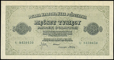 500.000 marek polskich 30.08.1923, seria U, numeracja siedmiocyfrowa, Miłczak 36h, Lucow 439 (R4), piękne
