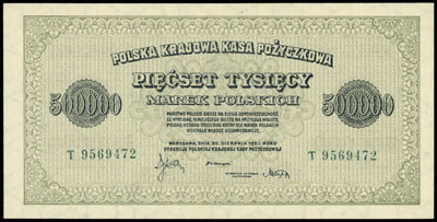 500.000 marek polskich 30.08.1923, seria T, numeracja siedmiocyfrowa, Miłczak 36h, Lucow 440 (R4), piękne