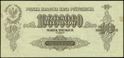 10.000.000 marek polskich 20.11.1923, seria X, numeracja sześciocyfrowa, Miłczak 39a - nie notuje tej serii, Lucow 458 (R5) - nie notuje tej serii, ślady po podlepkach i ich odrywaniu na stronie odwrotnej, duża rzadkość