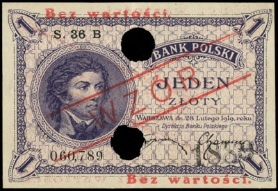 1 złoty 28.02.1919, WZÓR, seria S.36.B, dodatkow