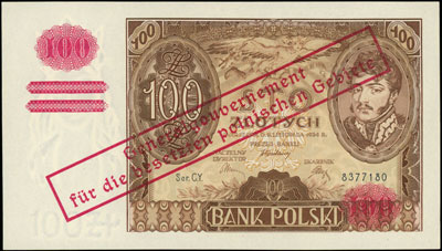 100 złotych 1940, seria C.V., nadruk na banknocie emisji 9.11.1934, Miłczak 90, Lucow 762a (R4), rzadkie