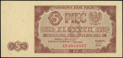 5 złotych 1.07.1948, seria AN, Miłczak 135b