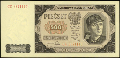 100 złotych 1.07.1948, seria KE i 500 złotych 1.