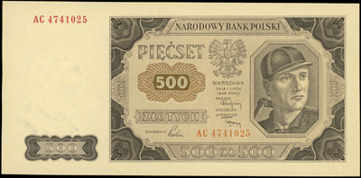 500 złotych 1948, seria AC, Miłczak 140bb, wyśmienicie zachowane, rzadka, wczesna seria