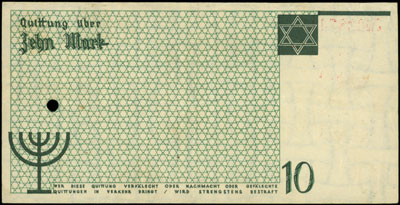 10 marek 15.05.1940, druk koloru zielonego, papier ze znakiem wodnym, Miłczak Ł5d, Lucow 861 (R6), lecz notuje bez perforacji, jednokrotnie perforowane, rzadkie