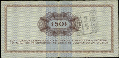 Bony Towarowe PEKAO SA, 2 x 50 dolarów 1.10.1969, serie FI, Miłczak B22b, naderwania na zgięciach, razem 2 sztuki