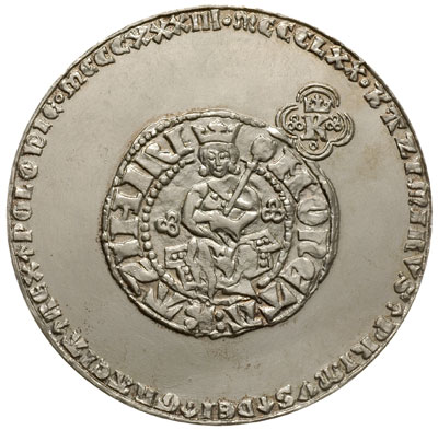 medal z królewskiej serii wydanej przez PTAiN -1977 r., wybity w Mennicy Warszawskiej w/g projektu W.Korskiego - Kazimierz Wielki, (numer 5), srebro 158.89 g, 70 mm, MMW 379, nakład 100 sztuk, rzadki