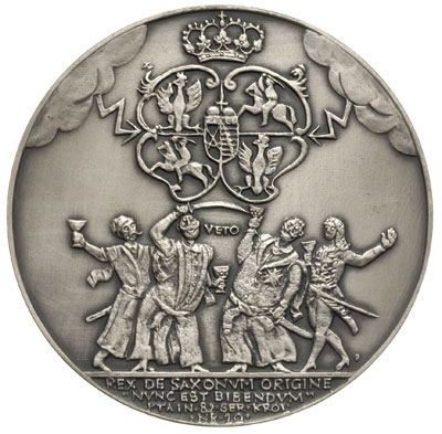 medal z królewskiej serii wydanej przez PTAiN -1982 r., wybity w Mennicy Warszawskiej w/g projektu W.Korskiego - August III (numer 20), srebro oksydowane 146.56 g, 70 mm, MMW 656, nakład 100 sztuk, rzadki