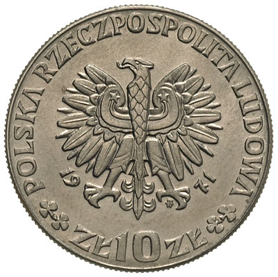 10 złotych 1971, FAO - Glob i kłosy zboża, na rewersie wypukły napis PRÓBA, nikiel, Parchimowicz P-275.b
