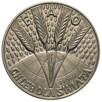 10 złotych 1971, FAO - Glob i kłosy zboża, na rewersie wypukły napis PRÓBA, nikiel, Parchimowicz P-275.b