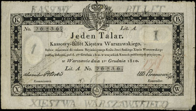 1 talar 1.12.1810, podpis Aleksander Potocki, st