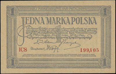 1 marka polska 17.05.1919, seria ICS, Miłczak 19b, Lucow 325 (R0)