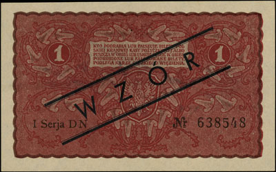 1 marka polska 23.08.1919, WZÓR, I seria DN, Miłczak 23c, Lucow 358 (R4)