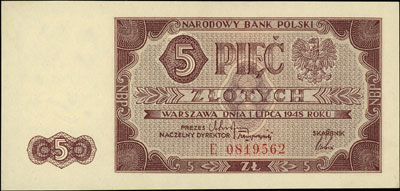 5 złotych 1.07.1948, seria E, Miłczak 135a, Lucow 1246 (R3), wyśmienite