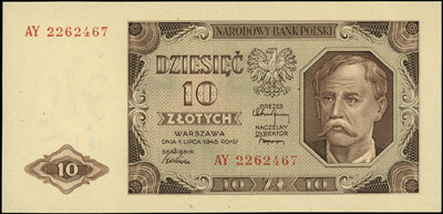 10 złotych 1.07.1948, seria AY, Miłczak 136b, Lucow 1253a (R1), wyśmienite