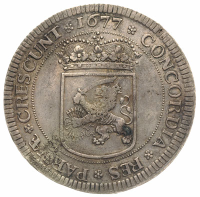 silverdukat 1677, srebro 27.35 g, Verkade 65.3, 