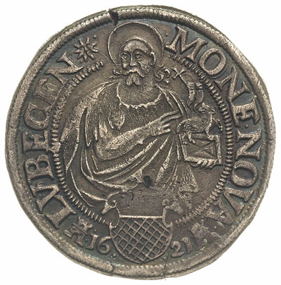 talar (32 szylingi) 1621, z tytulaturą Ferdynanda II, Behrens 151.c (wariant), srebro 28.44 g, Dav. 5449, patyna