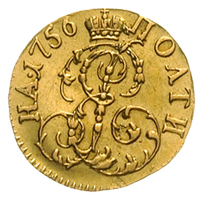 połtina 1756, Krasny Dwor, złoto 0.82 g, Diakov 392 (R1), Jusupov 1, Bitkin 70 (R), ładnie zachowana