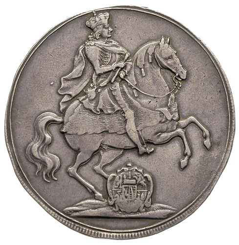 talar wikariacki 1711, Drezno, Aw: Król na koniu, Rw: Dwa stoły z insygniami, 29.05 g, Schnee 1011, Kahnt 283, delikatna patyna