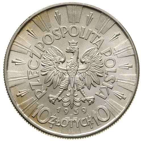 10 złotych 1939, Warszawa, Józef Piłsudski, Parchimowicz 124.f, wyśmienity stan zachowania, delikatna patyna