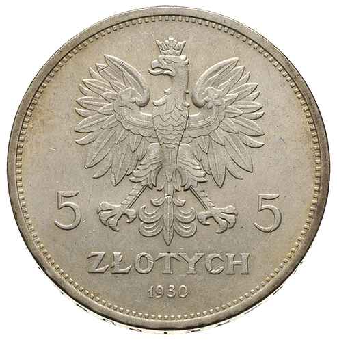 5 złotych 1930, Warszawa, Sztandar, Parchimowicz 115.a, piękne, patyna