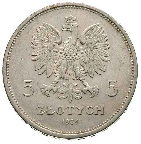 5 złotych 1931, Warszawa, Nike, Parchimowicz 114.d, bardzo ładne i rzadkie