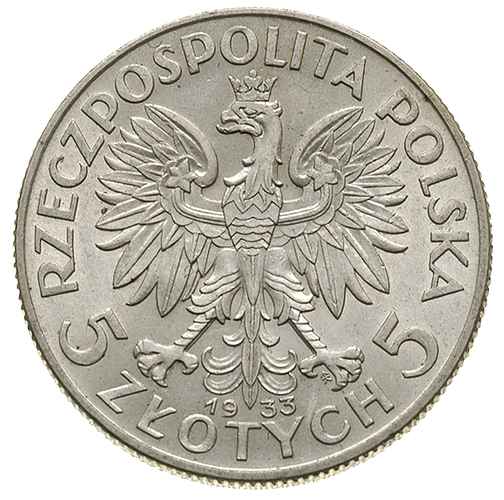 5 złotych 1933, Warszawa, Głowa kobiety, Parchimowicz 116.c, piękne