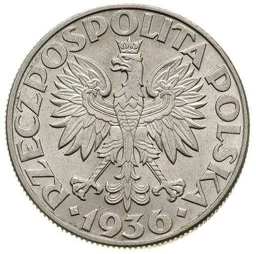 5 złotych 1936, Warszawa, Żaglowiec, Parchimowicz 119, piękny egzemplarz