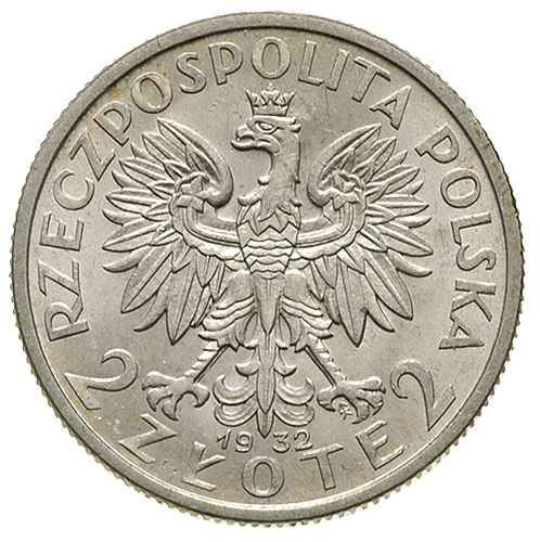 2 złote 1932, Warszawa, Głowa kobiety, Parchimowicz 110.a, bardzo ładne