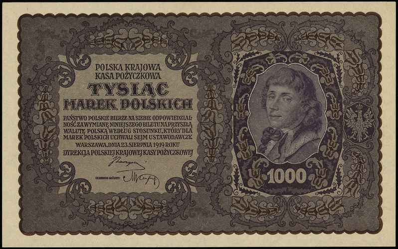 1.000 marek polskich 23.08.1919, II Serja AK, Miłczak 29d, Lucow 406 (R1), piękne