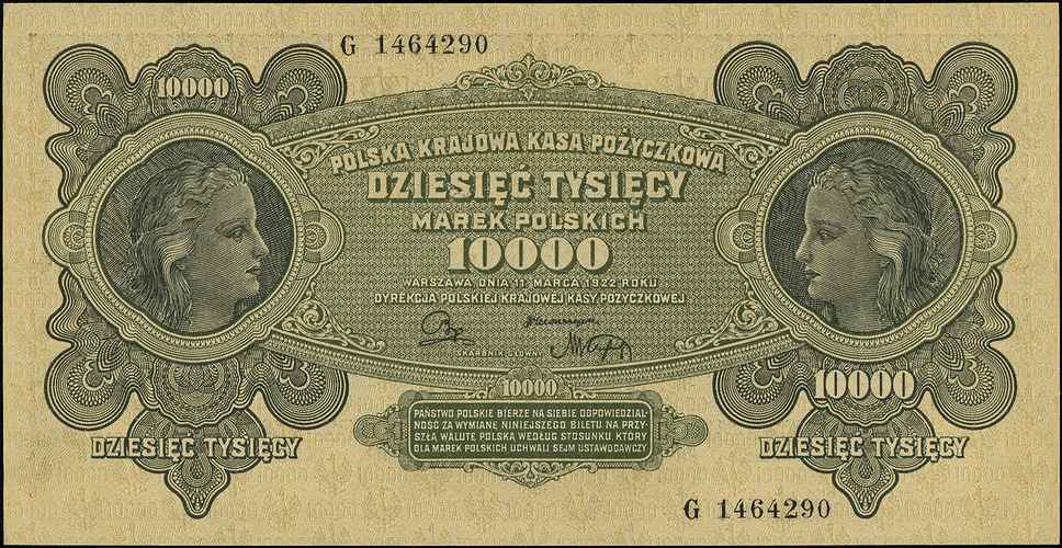 10.000 marek polskich 11.03.1922, seria G, Miłczak 32, Lucow 422 (R3), piękne