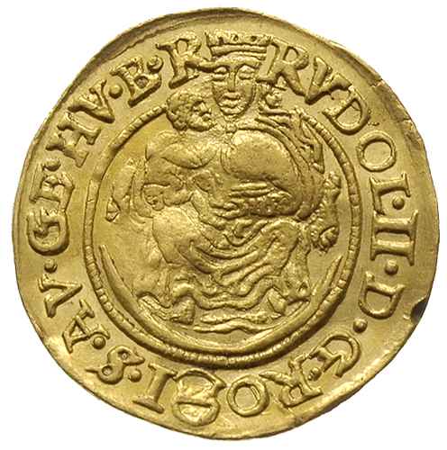 Rudolf II 1576-1608, dukat 1598 / K-B, Krzemnica, złoto 3.43 g, Huszar 1002, lekko gięty, ale pięknie zachowany, rzadki w tym stanie zachowania